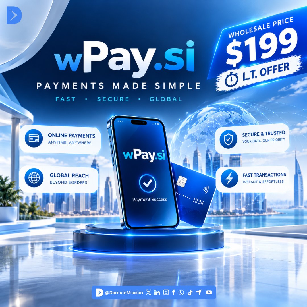 DomainMission's tweet photo. 💳 https://t.co/yIQ64POvxn
🔥 L.T Wholesale Offer: $199
Perfect for payments / Web3 / Super Intelligence.
invest in .si super intelligence domains
#superintelligence
#paymentsolution
#domainInvesting
#domains
#fintech
#crypto
#web3
#pay https://t.co/Xz8q2yBBtx