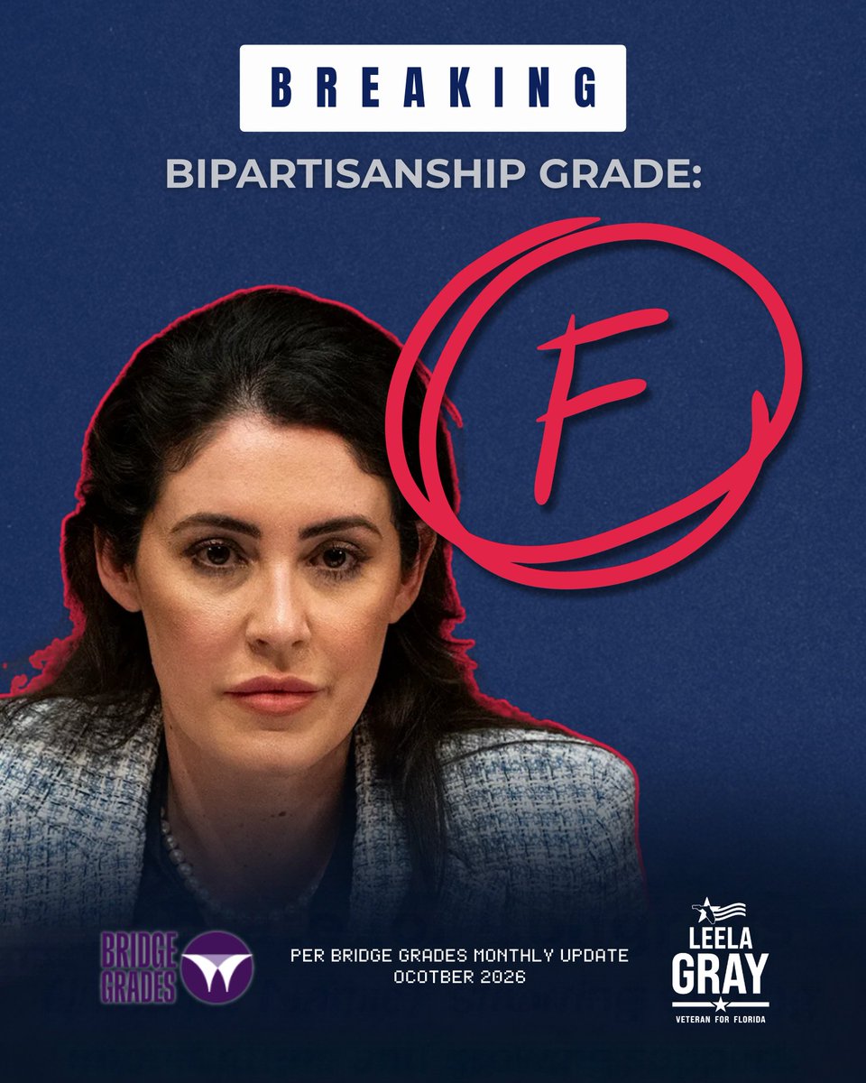 LeelaJGray's tweet photo. 🚨 Anna Paulina Luna just got ANOTHER bipartisan “F” rating.

FL-13 is fed up with lousy and divisive representation.

In 29 days, Floridians are going to elect a tested leader who chooses service over self, and results over headlines. https://t.co/n5NHFMIEIm