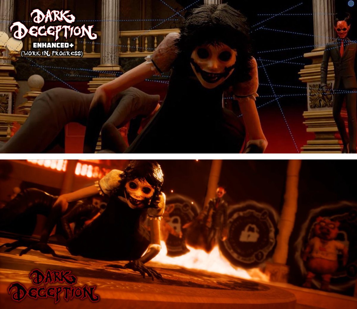 SmackNPie's tweet photo. Dark Deception Enhanced/Remake Malak vs Bierce (+Agatha's cameo) teaser!

TOP: Work In Progress (Far from done)
BELOW: Chapter 4 Cutscene (Final)

Again, this shows the development is further along than we thought, there's hope for Early 2027 for CH1 at least

#darkdeception https://t.co/YW21WgcEVf
