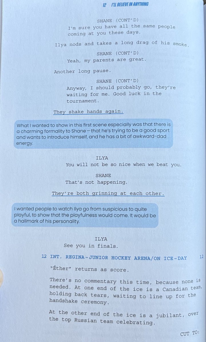 glosseayoon's tweet photo. just got the annotated scripts and there’s missing dialogue from shane and ilya’s first meeting!! MY BABIES ARE SO CUTE 😭 https://t.co/XcMb6GObsV