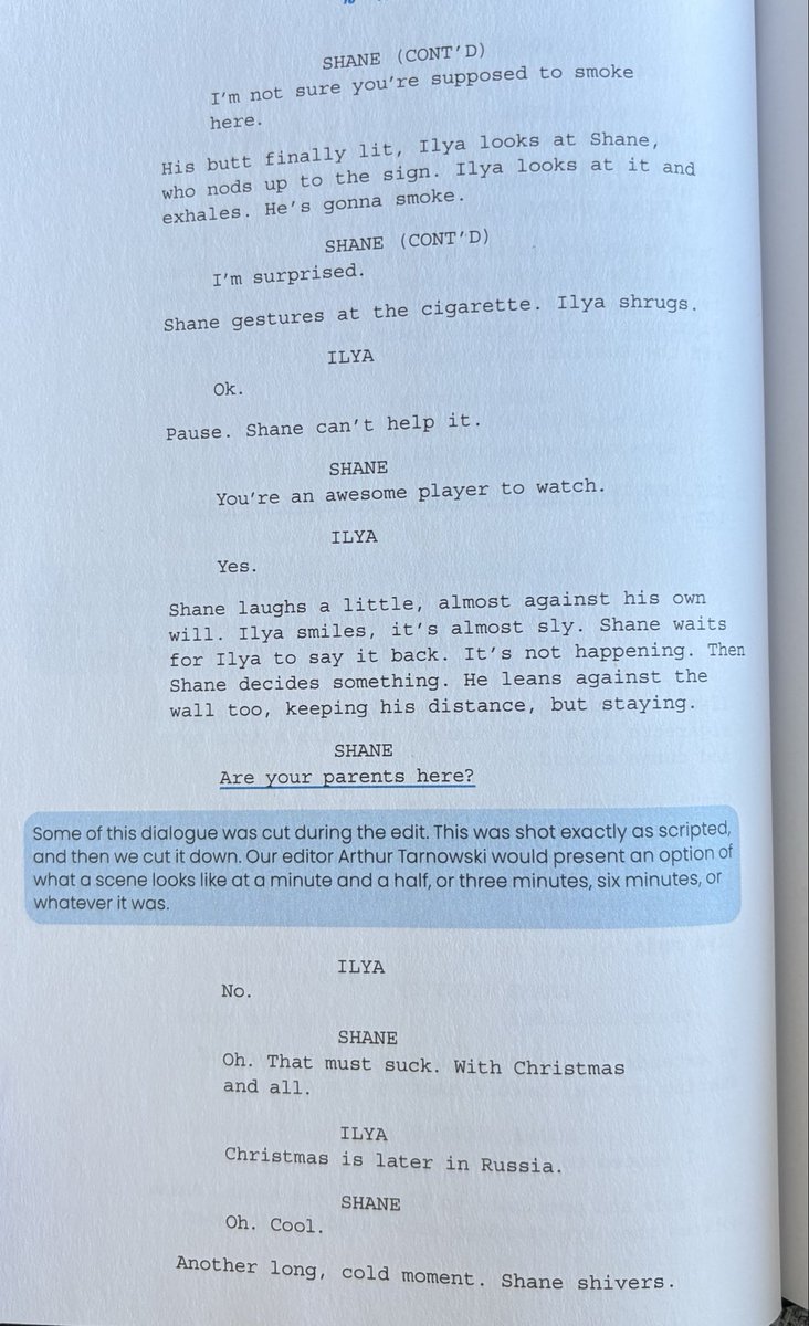 glosseayoon's tweet photo. just got the annotated scripts and there’s missing dialogue from shane and ilya’s first meeting!! MY BABIES ARE SO CUTE 😭 https://t.co/XcMb6GObsV