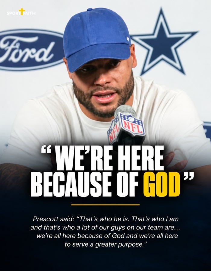 sportandfaith's tweet photo. The Cowboys are increasingly leaning on faith. 🙌

After Dallas’ win over Houston, Dak Prescott was asked if the team is expressing its faith more openly:

“Absolutely… we’re all here because of God… to serve a greater purpose.”

#Cowboys #DakPrescott #NFL https://t.co/2OY0bi6q57
