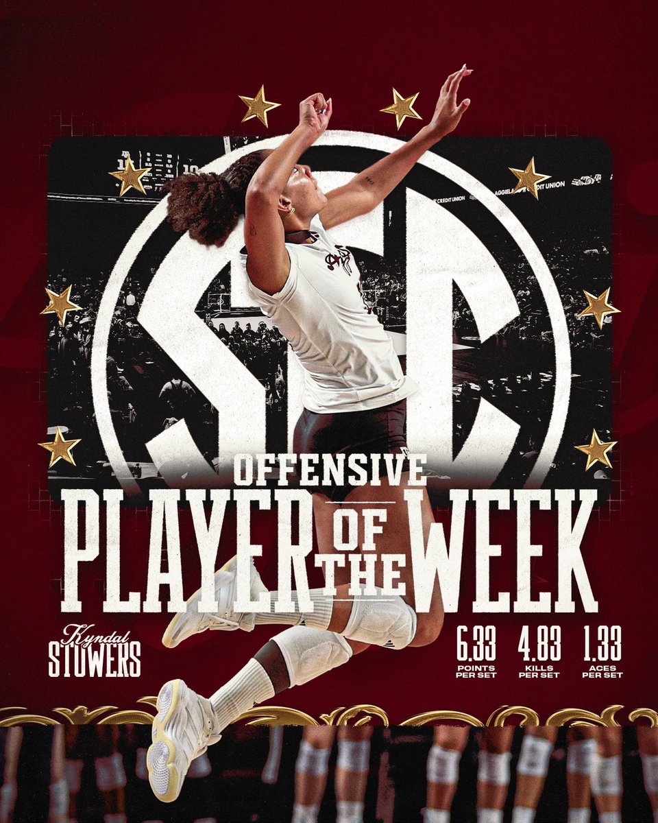 AggieVolleyball's tweet photo. Breaks program record, earns SEC Offensive Player of the Week 👍 https://t.co/dkcWUPTps0