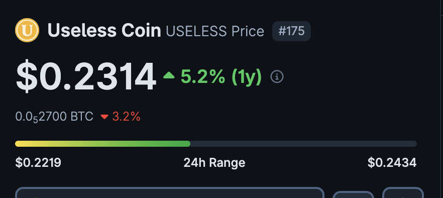 Altsteinn's tweet photo. for a coin going to $1, i'll say $USELESS at $0.23 is cheap. https://t.co/bQd2I4UlLF