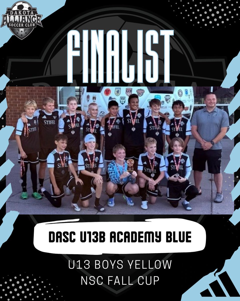 Dakota_Alliance's tweet photo. 🥈 FINALISTS 🥈
DASC U13B Academy Blue was crowned FINALISTS of the U13 Boys Yellow Division at the 2026 NSC Fall Cup!
#theDASCway https://t.co/B0z0bbJMwo