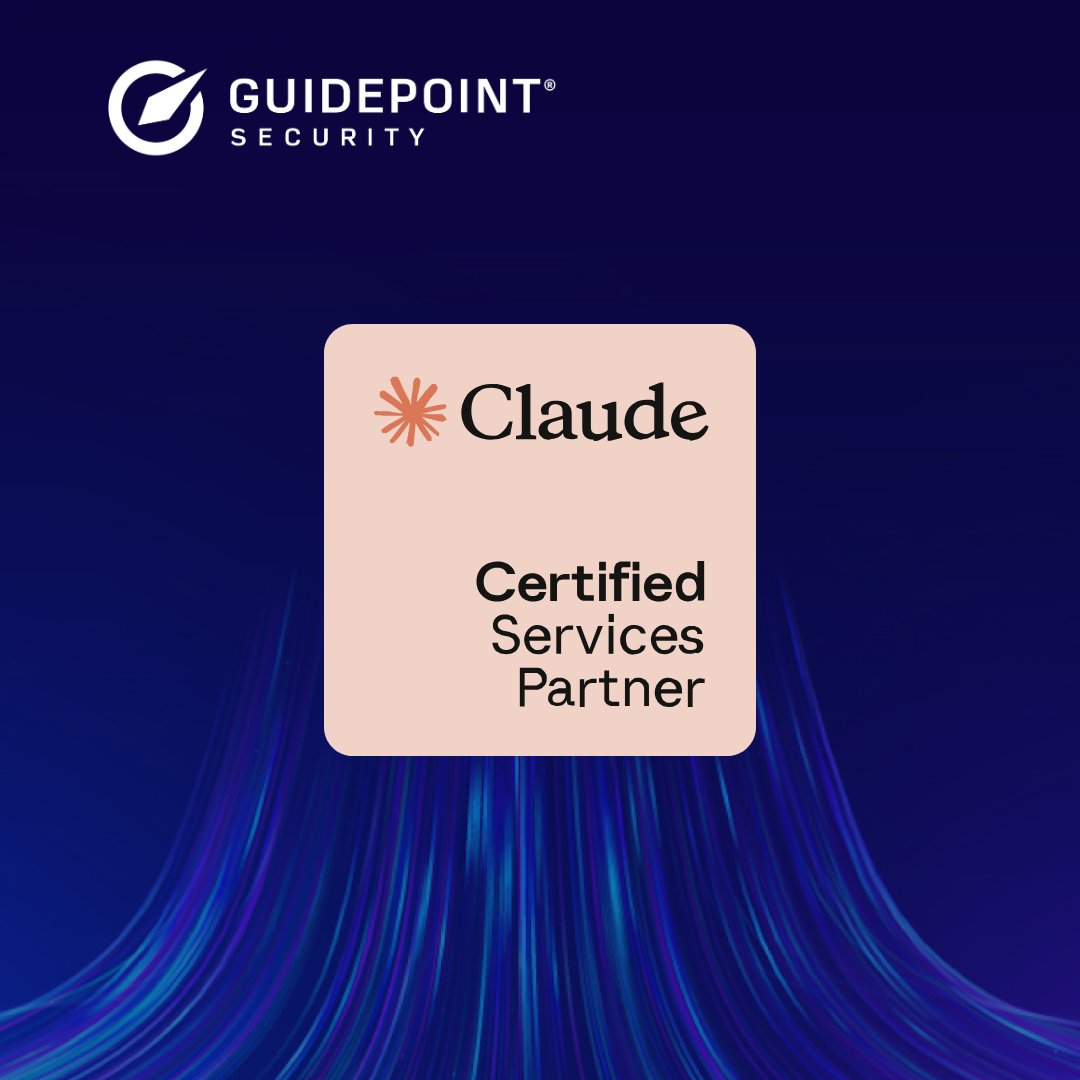 GuidePointSec's tweet photo. Exciting news: @GuidePointSec is Certified in the Claude Partner Network.

As organizations put @claudeai into production, GuidePoint is ready to help clients secure it from day one. Learn more about the program: https://t.co/wnTI5Z8YJ7 https://t.co/fYRegRBdjx