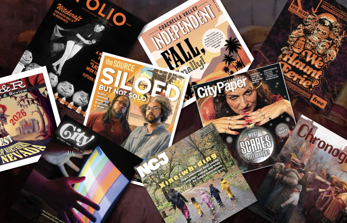AltWeeklies's tweet photo. Check out last week's Cover Show featuring Pittsburgh City Paper, Erie Reader, Coachella Valley Independent, Chromogram, North Coast Journal, The Bend Source, and  Folio at https://t.co/x81XabDekT https://t.co/YH54ShZ6Jz