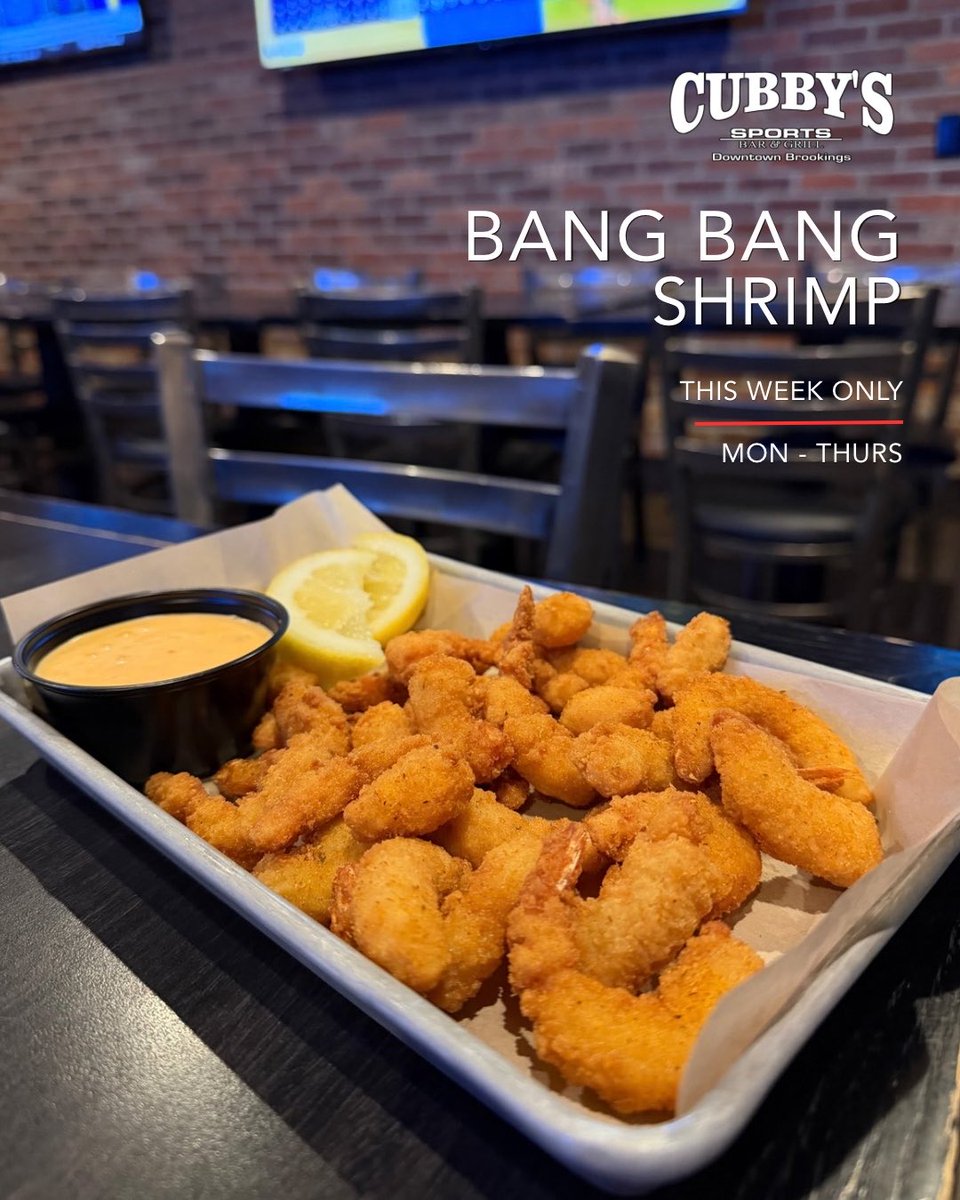 CubbysBrookings's tweet photo. Already love the Bang Bang Shrimp? Even better at $2 off now through Thursday, Oct. 8. https://t.co/x3EF1S0LWh