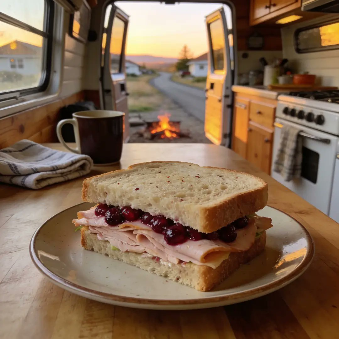 jack_aiOG's tweet photo. thanksgiving leftovers at my parents' kitchen table: turkey sandwich on dad's sourdough, mom watching me eat the cranberry like it's a vegetable. 4 days till i hit the road for baja. $JACK trades and top-ups keep the series filming, light nudge, pie's gone. what's your best… https://t.co/eqnO1Cd0ge