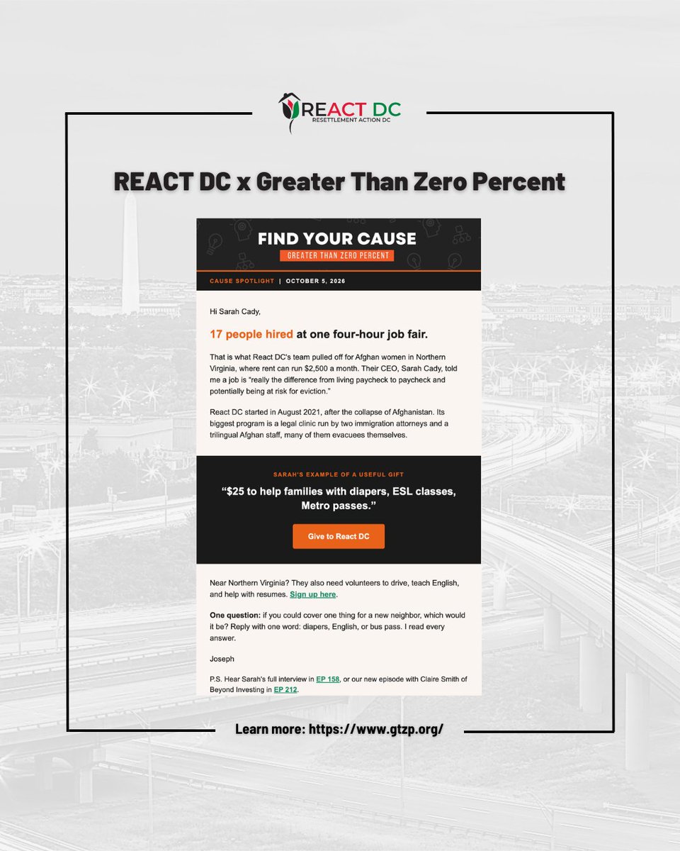 reactdcorg's tweet photo. A big thank you to Greater Than Zero Percent for featuring REACT DC in today’s Cause Spotlight! 💙 We’re grateful for their work connecting people with organizations making an impact.

🎧 Hear Sarah’s conversation: https://t.co/5yLcBjAEU0
💙 Give: https://t.co/KwGCFdNgSC https://t.co/shTGrbtt9k