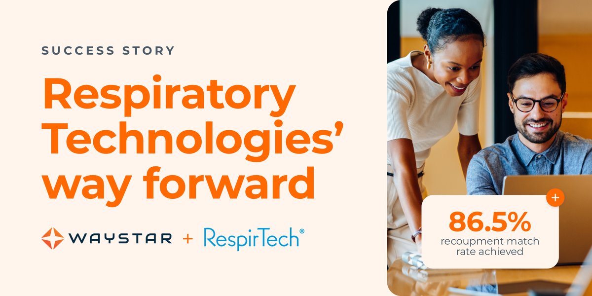Waystar's tweet photo. SUCCESS STORY: By partnering with Waystar through the Early Adopter Program, Respiratory Technologies gained early access to Recoupment Manager while helping shape the solution through real-world feedback. That partnership helped the organization achieve an 86.5% recoupment match rate and reduce manual effort by 80% per adjustment.

See how clients benefit from Waystar's Early Adopter Program >>> https://t.co/dZH6hkOHcc 

#SuccessStory #RevenueCycle #DenialManagement #HealthcareAI #RCM