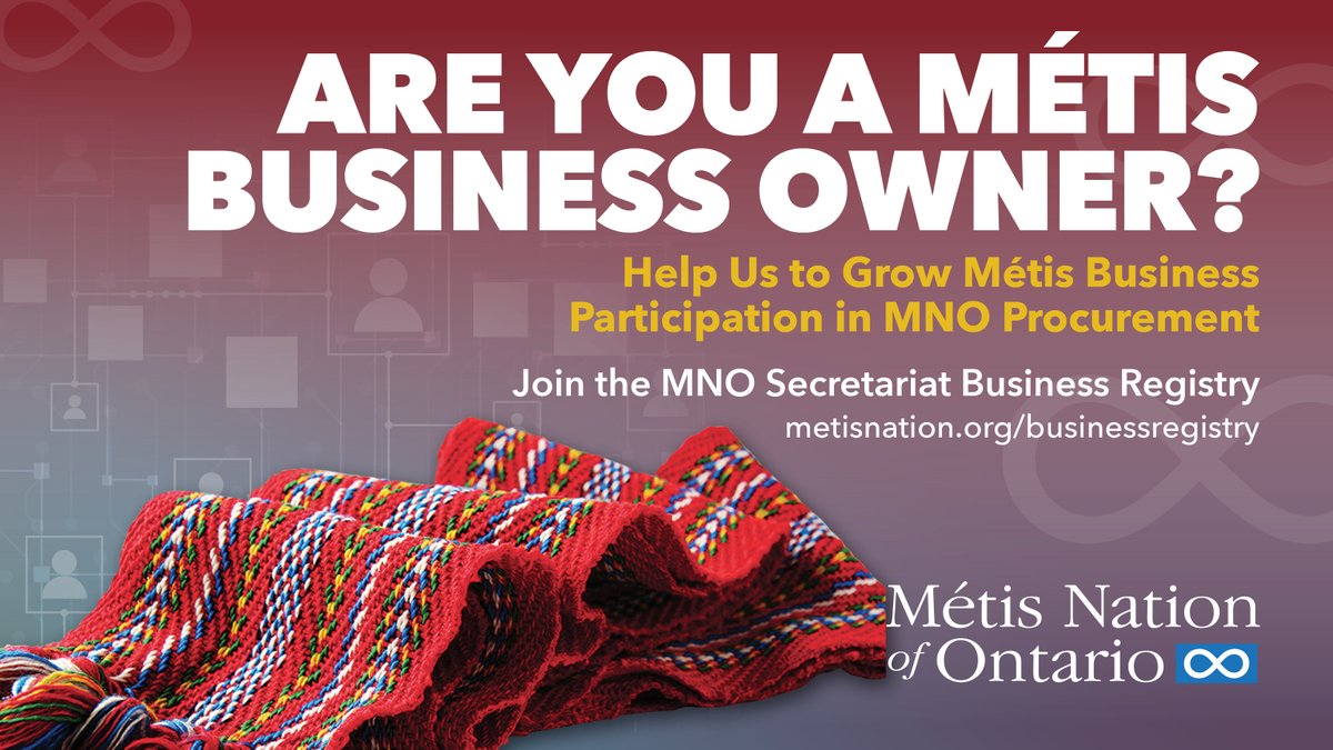 MetisNationON's tweet photo. The MNO is building a Métis Business Directory to help connect Métis-owned businesses with procurement, partnership, and business opportunities. 

Learn more and register: https://t.co/YUKZFtJtdQ https://t.co/n09B6621OP