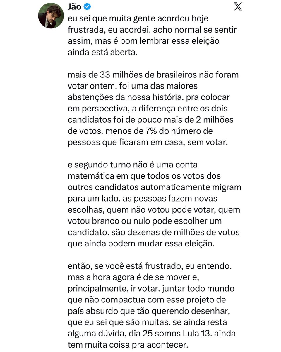 poptime's tweet photo. 🚨 Jão declara apoio a Lula no segundo turno das Eleições 2026:

"se ainda resta alguma dúvida, dia 25 somos Lula 13. ainda tem muita coisa pra acontecer." https://t.co/pYNQcG11i8