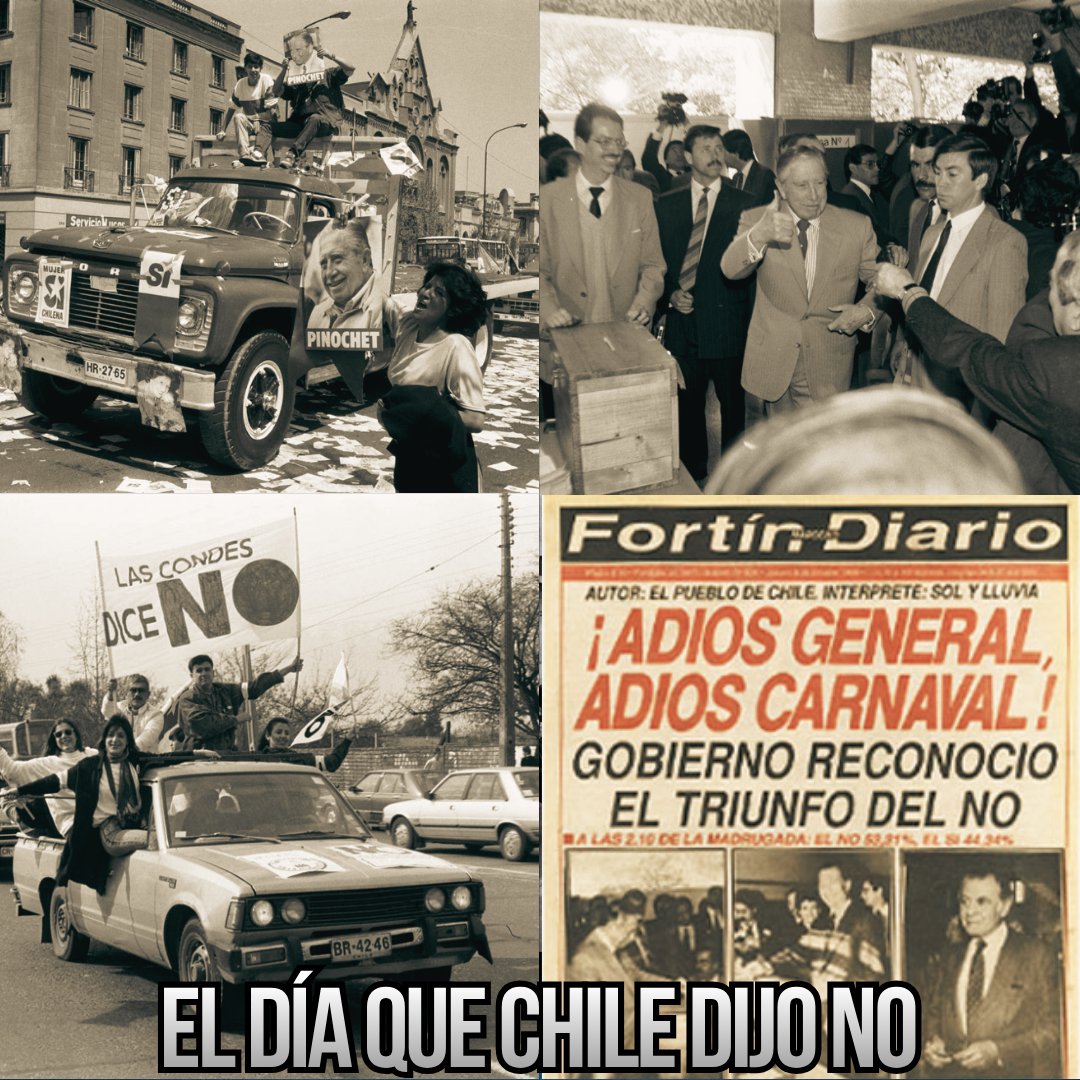 LaSerenaDrone's tweet photo. 5 de octubre de 1988 🇨🇱 Hoy se cumplen 38 años del plebiscito.

Una papeleta, dos opciones: SÍ o NO.

Ganó el NO con 55,99%. Esa madrugada, miles salieron a las calles a celebrar.

Archivo Nacional de Chile

#Plebiscito1988 #ElNO #5deOctubre https://t.co/QbzamPdWG4