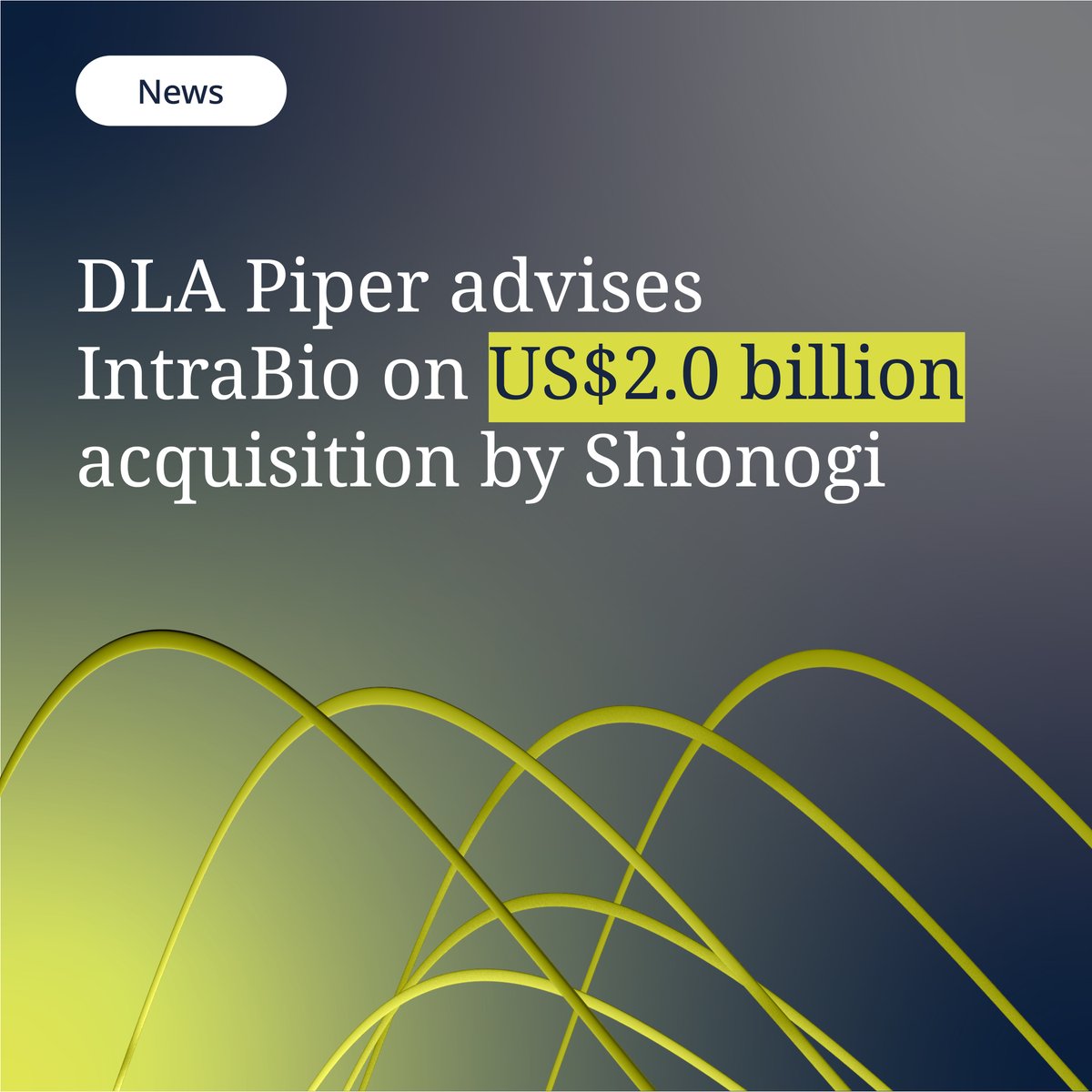DLA_Piper's tweet photo. DLA Piper advised IntraBio Inc. in connection with its entry into a definitive agreement to be acquired by Shionogi Inc., a subsidiary of Shionogi & Co., Ltd., in a transaction that includes US$2 billion in upfront cash consideration. 

Read the full press release: https://t.co/0TfRj5dbla
