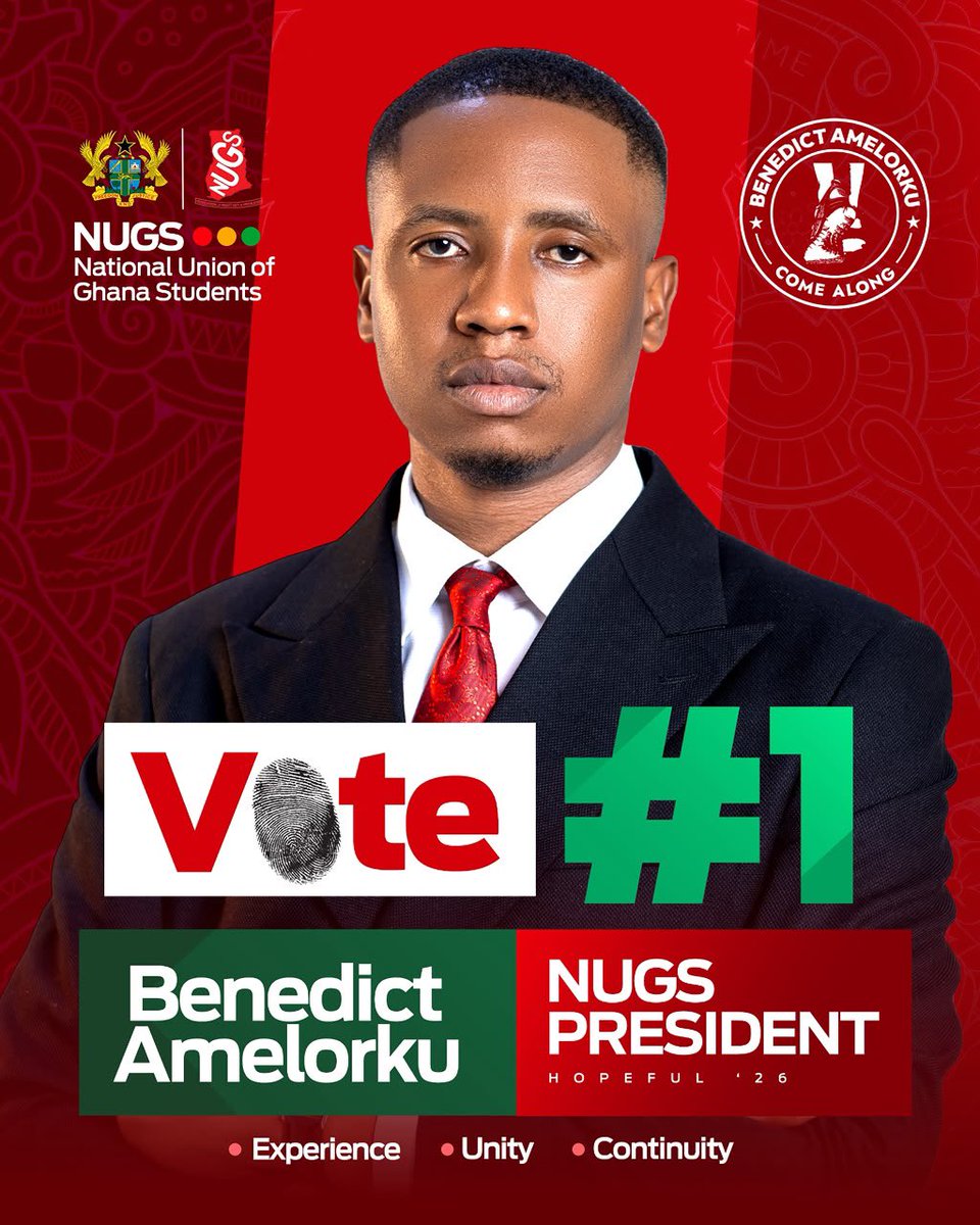 _AbdulaiIssifu's tweet photo. Vote for experience. Vote for unity. Vote for continuity.🇬🇭🇦🇹🔥

The choice is clear. Benedict Amelorku NUGS President, Vote #1. 🗳️✊🏾
Let’s unite, build on progress, and move NUGS forward together.
#ComeAlong
#LetsKeepMoving
#60thIsComing https://t.co/vGROsTeUx4