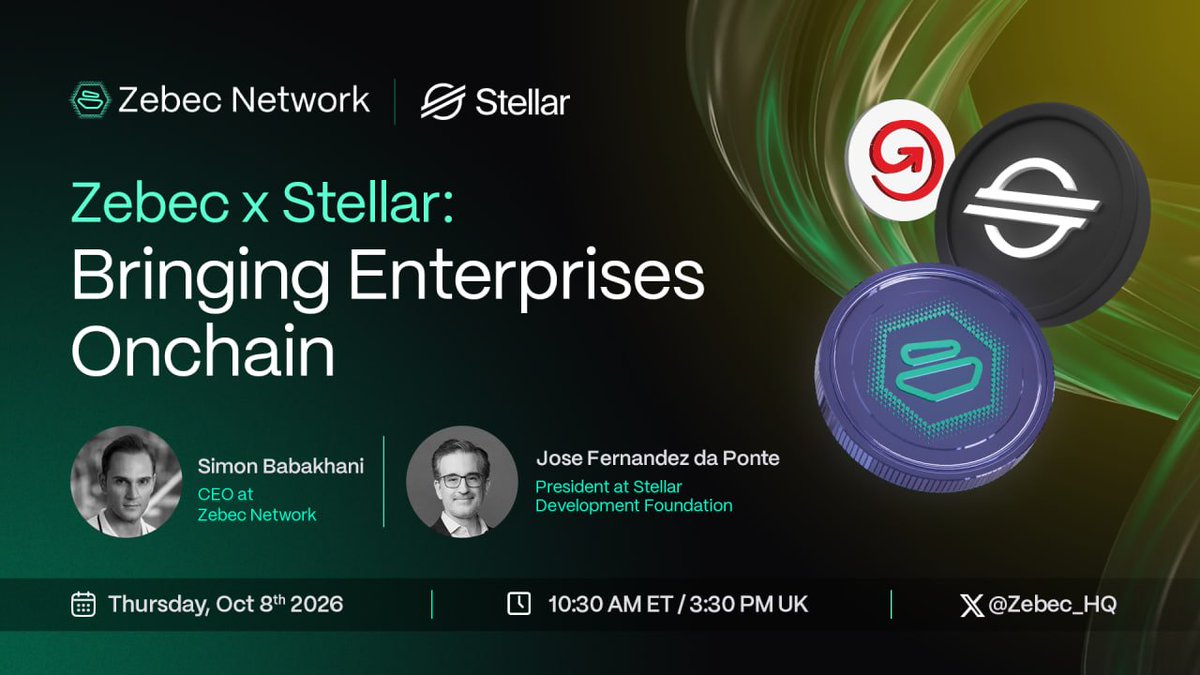 Zebec_HQ's tweet photo. Zebec Enterprise on @StellarOrg is moving from launch to scale.

20 enterprise accounts now run payroll on Stellar, with @MoneyGram handling global remittance and payouts.

🎙 Join us October 8 at 10:30 AM ET / 3:30 PM UK to discuss payroll’s role in institutional blockchain adoption.