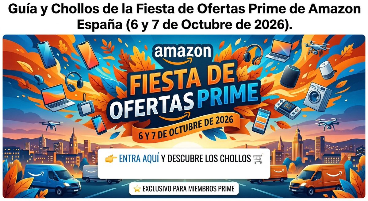 Recomendodromo's tweet photo. 🔥 ¡Arranca la Fiesta de Ofertas Prime 2026 de Amazon España! 🛒 (6 y 7 de octubre). Guía completa con las mejores ofertas anticipadas, dispositivos Amazon bajo mínimos y trucos para cazar los verdaderos chollos.
​👇 Échale un ojo: https://t.co/xnzkfDNwyT
@amazon
#rebajas https://t.co/uMCMmPvwMA