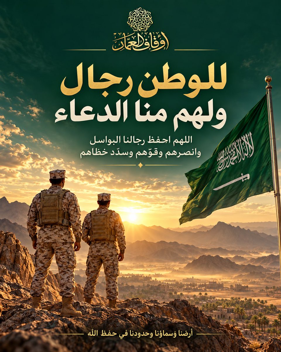 alammarfund's tweet photo. للوطن رجالٌ يذودون عن أرضه وسمائه وحدوده، ولهم في قلوبنا فخرٌ ودعاء.

اللهم احفظ رجالنا البواسل، وقوّ عزائمهم، وسدّد خطاهم، وانصرهم، وأقرّ أعين أهلهم بسلامتهم، وأدم على وطننا أمنه وعزّه. 🇸🇦

#أوقاف_العمار #حماة_الوطن https://t.co/no8EYwUk5k