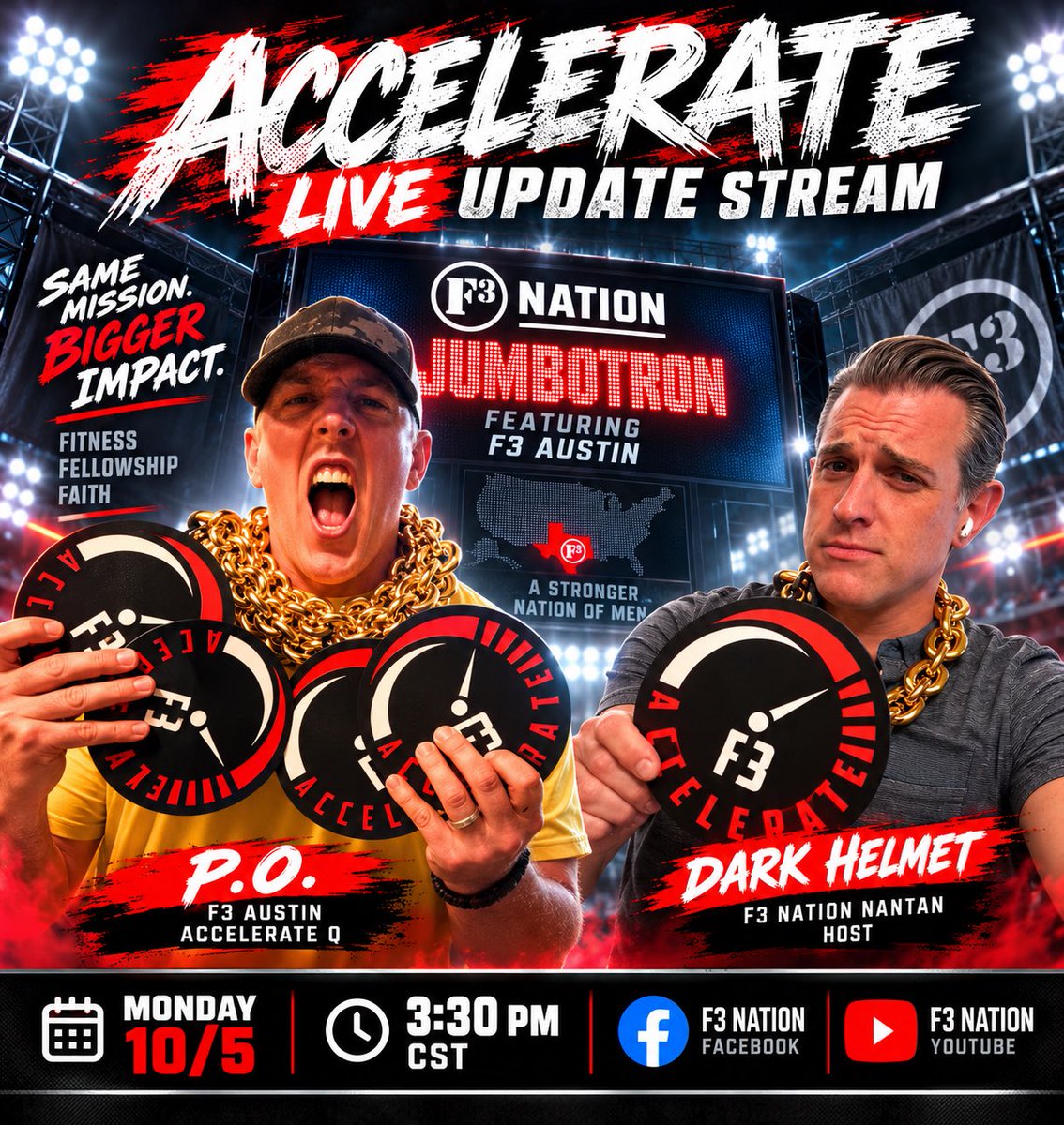 F3Nation's tweet photo. Not everything in life is a competition, right?! Tune in LIVE at 4:30 EST today over on Facebook or YouTube and find out what this “drip” (as the kids say) is all about…. @F3Austin 
#F3Accelerate https://t.co/9eKlr8WWJl