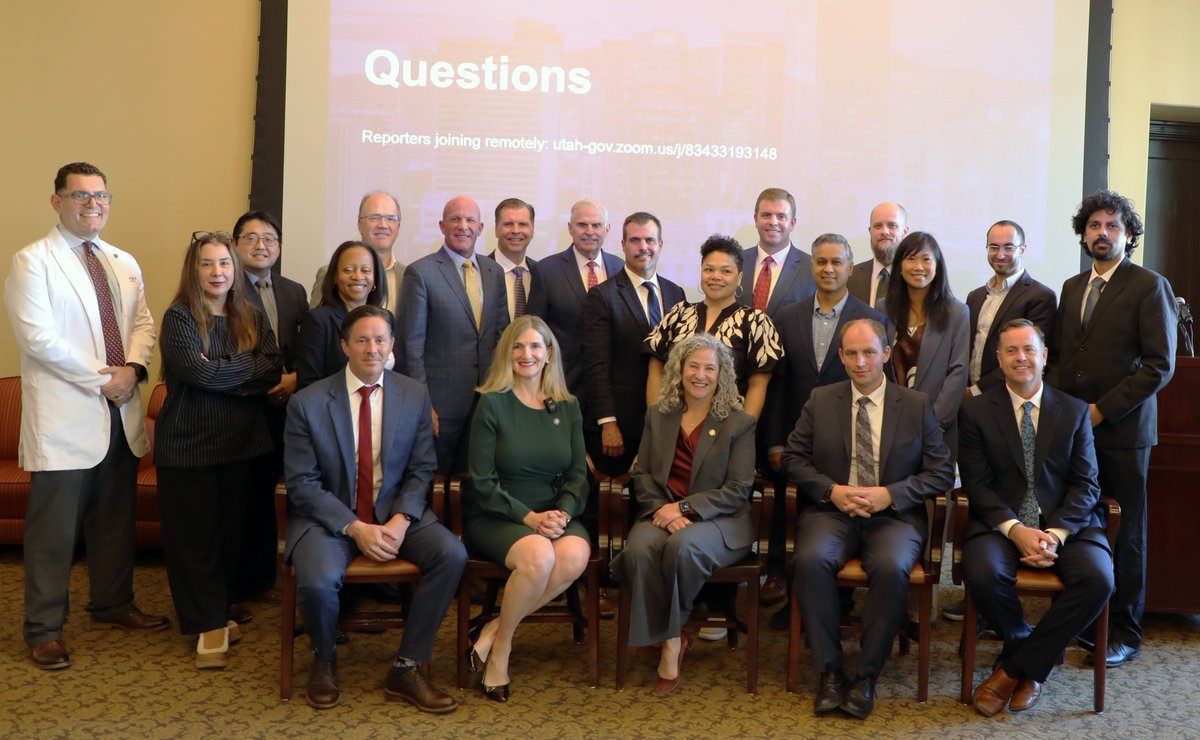 UtahCommerce's tweet photo. Utah &amp; the Pro-Human AI Taskforce announced the addition of a new Healthcare pillar to the Pro-Human AI Initiative and welcomed new Taskforce member Tracy Gruber, Commissioner of @UtahDHHS, expanding our regulatory sandbox to ensure safety in healthcare AI.
@BusinessUtah 
1/4 https://t.co/RZr69SUYAI