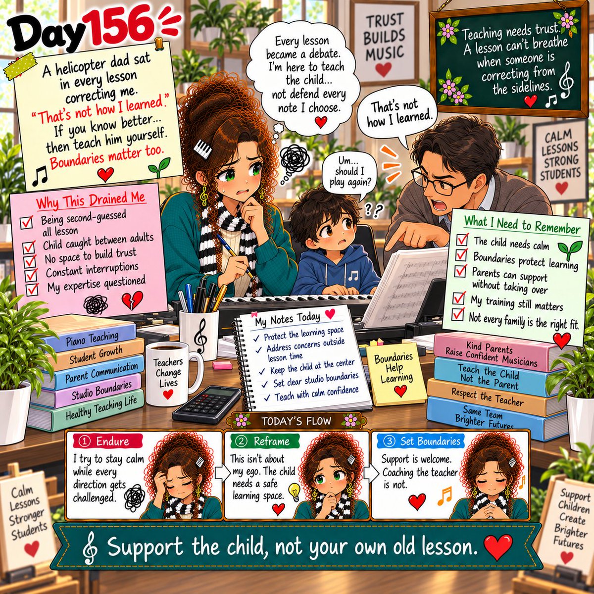 ViennaCafe_Pene's tweet photo. Day 156

Some lessons are hard because the student isn’t the problem—the adults are. Support is welcome, but constant correction can make a child anxious and a teacher second-guess every choice. Good teaching needs trust, space, and clear boundaries. 🎹❤️
#MusicTeacher #Piano https://t.co/j0NuCcyos9