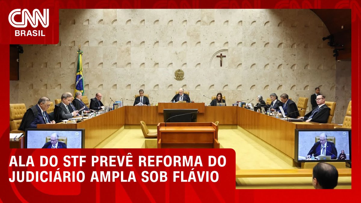 A CNN Brasil news image showing the Brazilian Supreme Court (STF) in session with the headline 'ALA DO STF PREVÊ REFORMA DO JUDICIÁRIO AMPLA SOB FLÁVIO'.