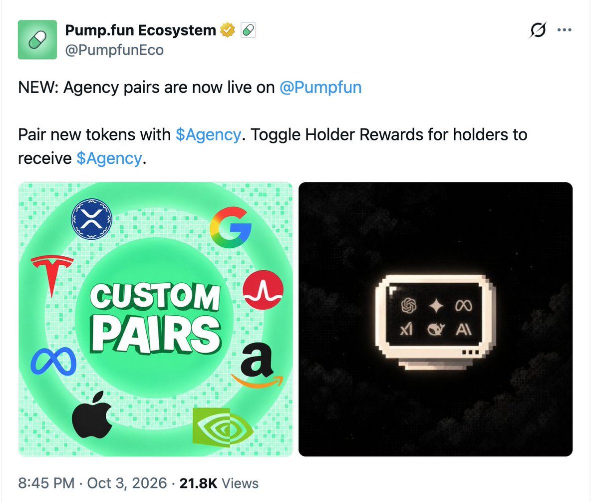 whamdev's tweet photo. whenever PumpFun announces a new stock pair

they post the same exact image, with the same 8 stocks..

this is the PumpFun Index.

pairing to the same exact 8 pairs. https://t.co/KmPrUN5g9l