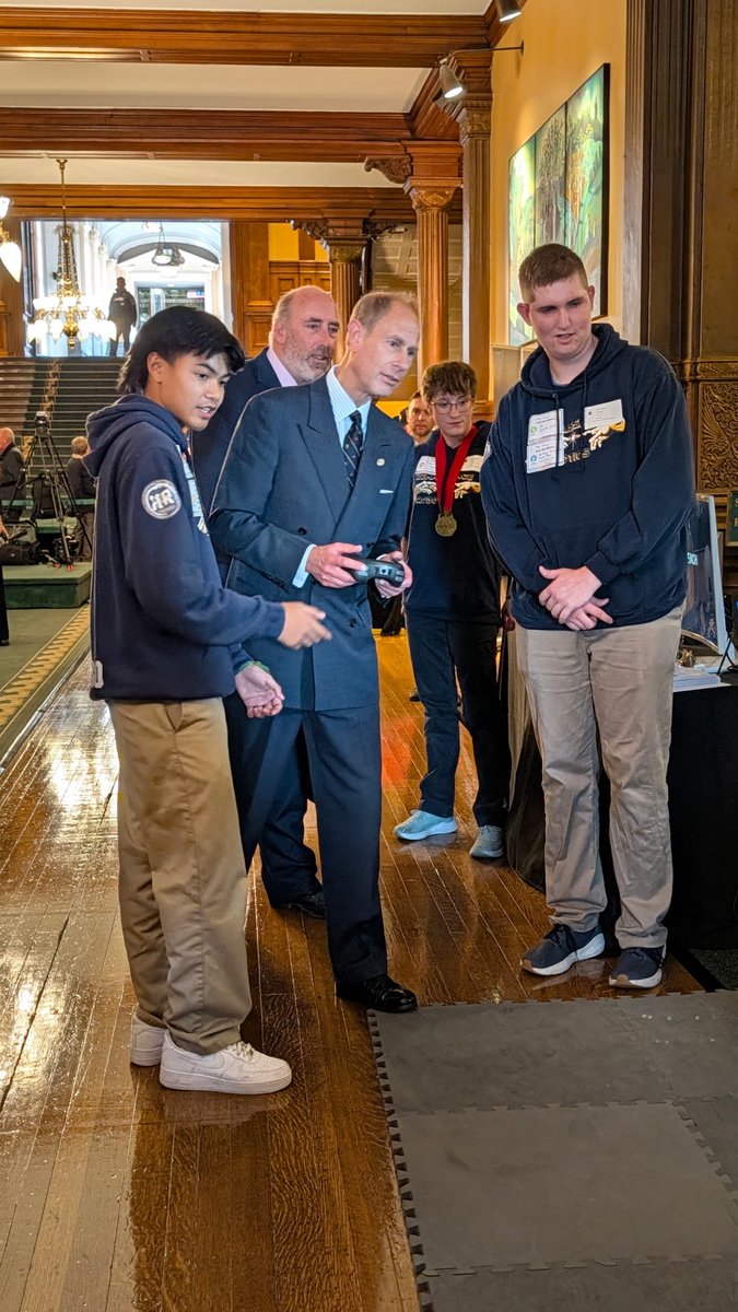 LDCSB's tweet photo. What an experience! Our St. Joseph's High School Robotics Team was invited to participate in The Duke of Edinburgh's International Award event on Oct. 2 &amp; even had the opportunity to showcase their skills to His Royal Highness, Prince Edward who put their robot to the test! https://t.co/8KU4bDbrXV