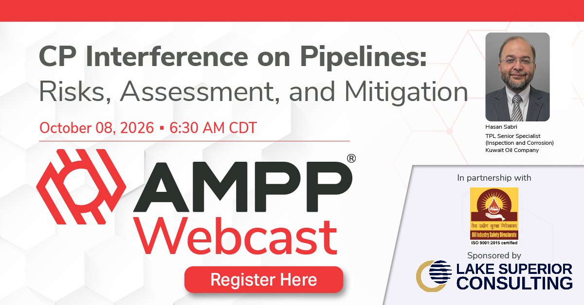 AmppOrg's tweet photo. Are you prepared to assess and manage AC interference risks on pipelines near high-voltage power lines? On October 8, join Hasan Sabri for a FREE webcast focused on practical strategies for AC interference management.

Register now: https://t.co/pS0x2uSHJw\ https://t.co/dHG4jT5LMX