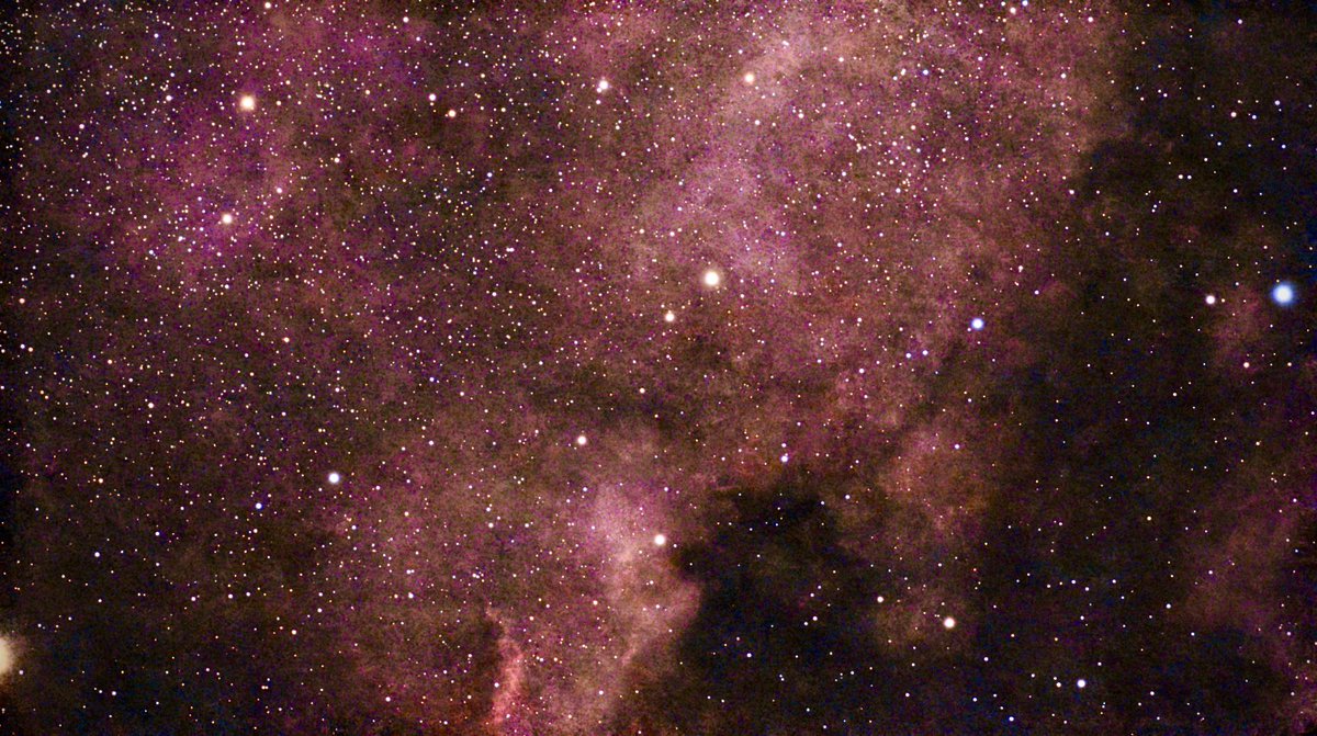 acorncarver's tweet photo. Due to cloud cover, only a short exposure time tonight, but with a bit of editing in DwarfLab Mini this is the American Nebula https://t.co/uZZC8CRh9p