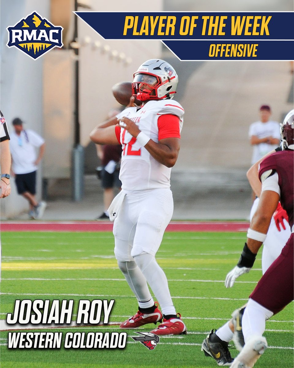 RMAC_SPORTS's tweet photo. 𝗥𝗠𝗔𝗖 𝗙𝗼𝗼𝘁𝗯𝗮𝗹𝗹 𝗢𝗳𝗳𝗲𝗻𝘀𝗶𝘃𝗲 𝗣𝗹𝗮𝘆𝗲𝗿 𝗼𝗳 𝘁𝗵𝗲 𝗪𝗲𝗲𝗸!

Josiah Roy, Western Colorado

Story > https://t.co/hdTSjM8g5q

#EverythingElevated | #MountUp | @MountaineerFB https://t.co/XUUAsQeKoV