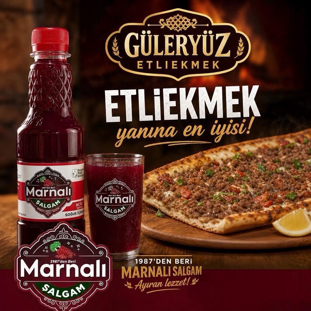 h_guden's tweet photo. "Konya'nın eşsiz lezzeti GÜLERYÜZ Etliekmek'in yanına, 1987'den beri değişmeyen efsanevi lezzet MARNALI Şalgamdan daha iyi ne yakışır? 😋 Bu klasik ikiliyi denemek için seni bekliyoruz! #GülieryüzEtliekmek #MarnalıŞalgam #KonyaLezzetleri #Efsaneİkili #GelenekselLezzet #SoğukŞalgam"