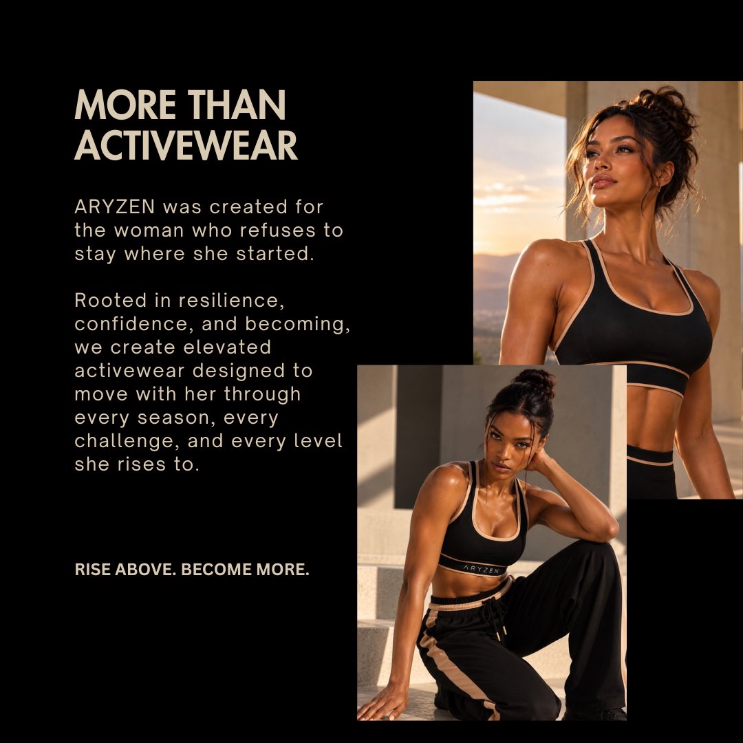 aryzenfit's tweet photo. ARYZEN is more than activewear. It’s a reminder to keep rising.

Designed for women becoming stronger, more confident, and more intentional in movement and in life.

RISE ABOVE. BECOME MORE.

Coming soon.

Follow @aryzenfit on Instagram, TikTok &amp; Facebook for the journey. https://t.co/8VLn1EcLQj