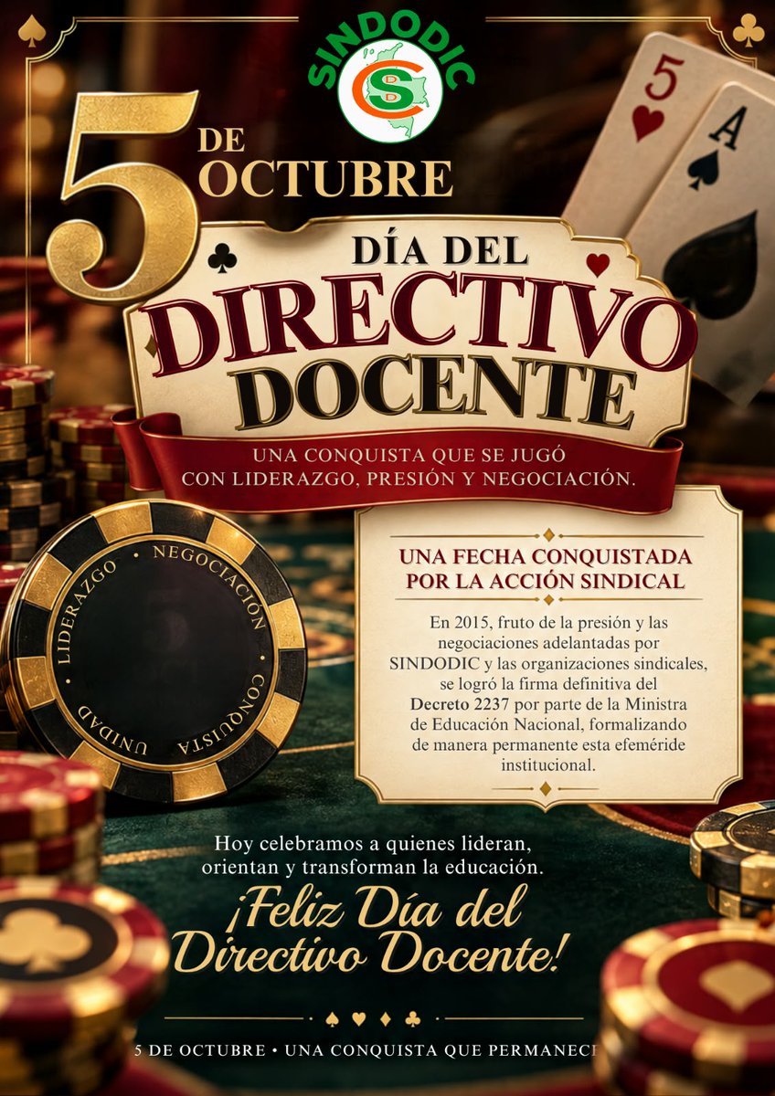 Sindodic's tweet photo. La Junta Directiva les desea feliz Día del Directivo Docente. SINDODIC siempre adelante ni un paso atrás. #SINDODIC https://t.co/jvEpzxdpOX