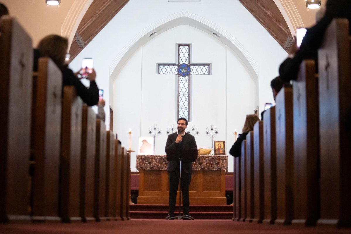 NYCMayor's tweet photo. On Sunday, I was honored to visit Our Lady Salam, the first Arabic-speaking Lutheran parish on Staten Island.

Its congregants hail from as close as Hylan Boulevard to as far as Palestine, Syria, Lebanon, Iraq, Jordan, and Egypt — yet have planted roots in our city. Many carry the weight of war and genocide daily.

Our Lady Salam is a parish defined by resilience, and New York City is better for it.