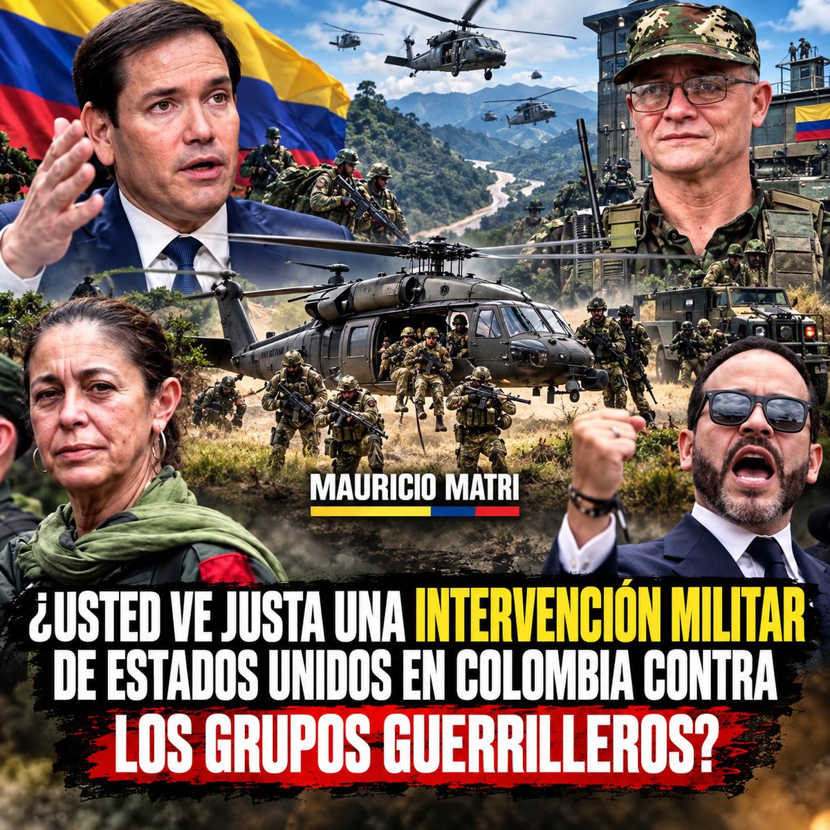 mauriciomatri's tweet photo. 🇨🇴🔥 #ATENCIÓN COLOMBIA NO PUEDE SEGUIR SIENDO EL PARAÍSO DE LOS GRUPOS TERRORISTAS.

Durante décadas, guerrillas y estructuras criminales han sembrado miedo, desplazamiento, secuestro, narcotráfico y muerte. La pregunta es incómoda, pero hay que hacerla sin cobardía:

🇺🇸🇨🇴 ¿Estaría usted de acuerdo con una intervención o cooperación militar directa de Estados Unidos para combatir a los grupos guerrilleros en Colombia?

Yo tengo claro algo: al terrorismo no se le premia, no se le arrodilla el Estado y no se le entrega el país. Se le combate con toda la fuerza legítima de la institucionalidad.

Llegó la hora de recuperar cada rincón de Colombia y respaldar a quienes enfrentan a los violentos. ¡Con los criminales, ni contemplaciones ni impunidad!

👇 Los leo: SÍ ❤️ RT 🔁/ NO 😡
 #MauricioMatri