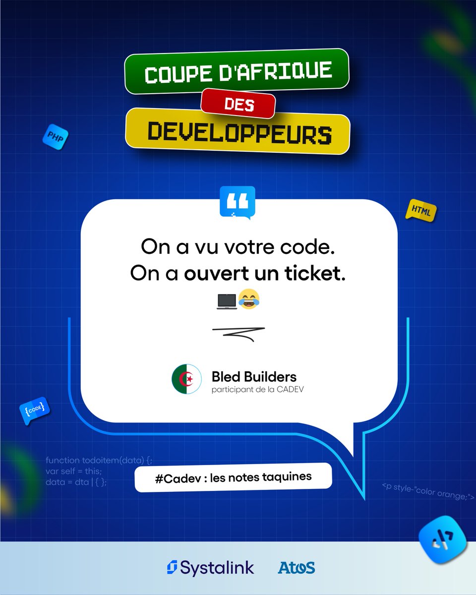 systalink's tweet photo. Le niveau monte, les échanges aussi. 😏 Prouve que ton équipe n'a rien à corriger.
👉 Rejoins la compétition en ligne :
https://t.co/hqzfSXgrdK
#CADEV2026 #vibecoding #100DaysOfCode #AI #buildinpublic #Kebetu https://t.co/LKFAP3cE5N