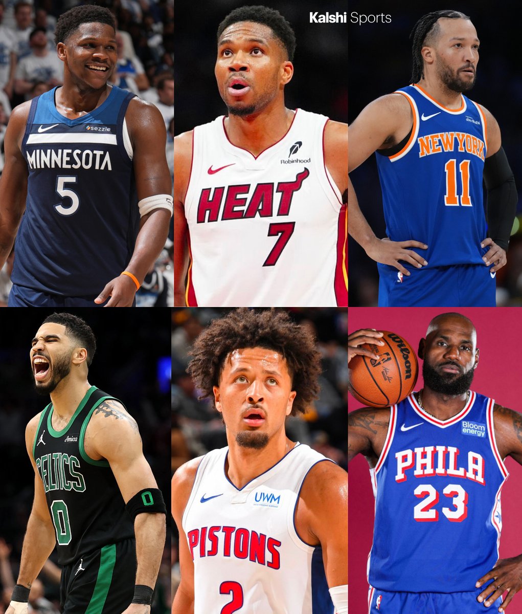KalshiSports's tweet photo. Rank these players 1-6:

• Anthony Edwards
• Giannis Antetoukounmpo
• Jalen Brunson 
• Jayson Tatum
• Cade Cunningham
• LeBron James

Edwards has the highest MVP chance of the group on Kalshi. https://t.co/CB3GX1F9EO