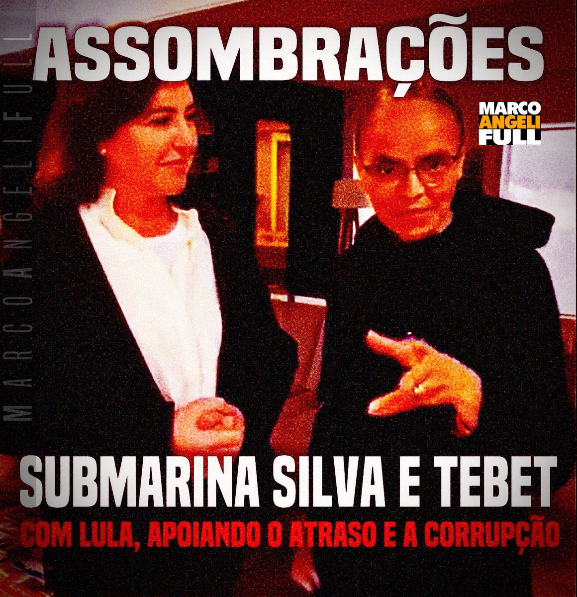 marcoangeli's tweet photo. Tirando o dia para comemorar o expurgo feito ontem no cenário político brasileiro. 
Mais duas ilustres que tomaram o devido pé na bunda e daqui pra frente terão que trabalhar para sobreviver.
submarina silva, especialmente, talvez deixe agora de ser convidada pela elite da corrupção paulista e pare de circular faceira nos restaurantes de luxo de São Paulo, o que sempre adorou. 
Minha sugestão é que agora, desempregada, se dedique talvez a escrever um livro autobiográfico, algo como "Memórias da Queimada".
Ou: "A Eterna Candidata a Fundo Eleitoral".
