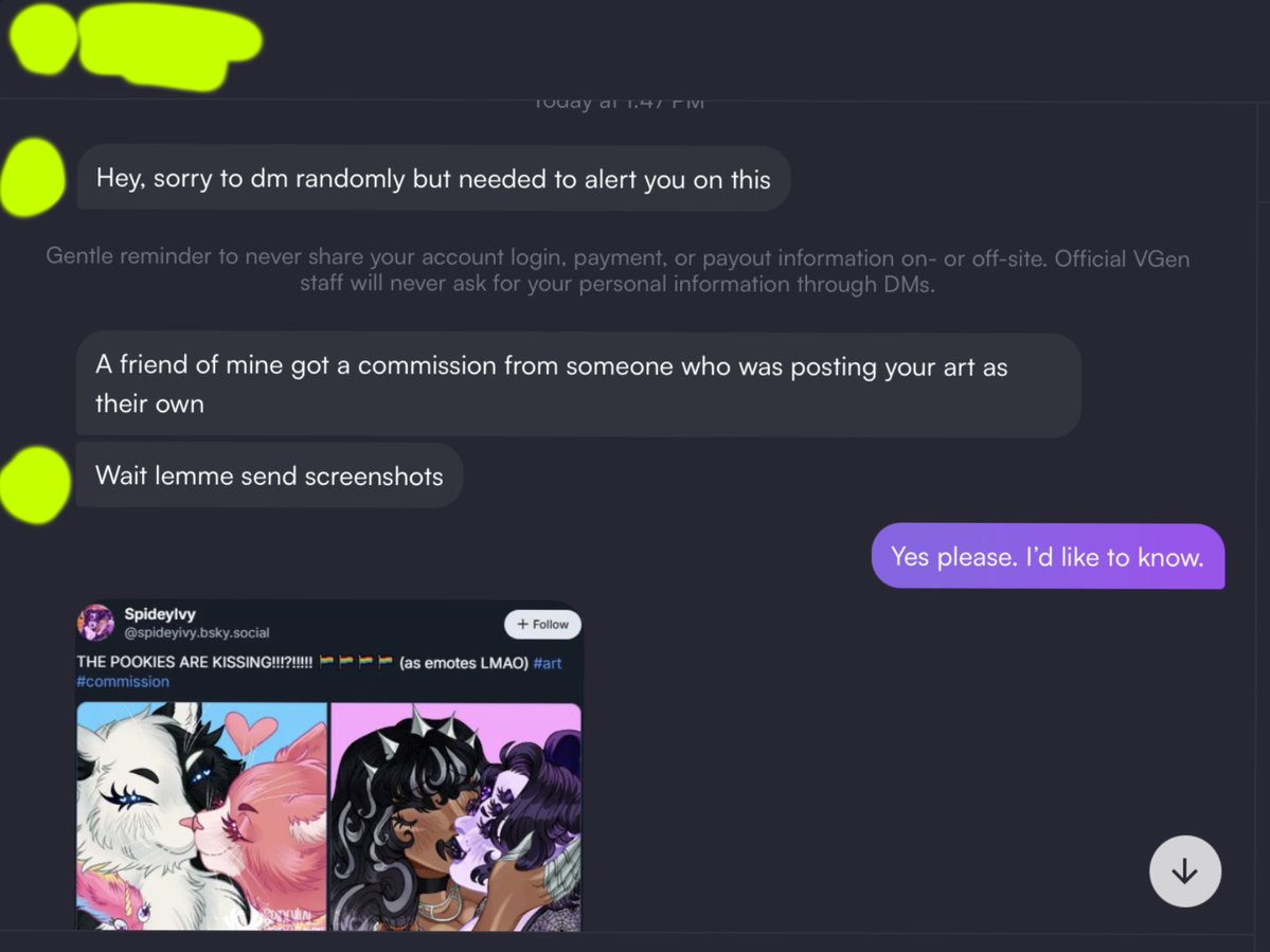 spideyivory's tweet photo. [URGENT] ‼️ PLEASE BEWARE OF THIS USER‼️
They have uploaded not only MY Art and removed the watermark but also other peoples art and promoted commissions on their profile claiming it as their work. This isn’t cool, it’s scummy and should not be tolerated. https://t.co/ygJBd8nirV