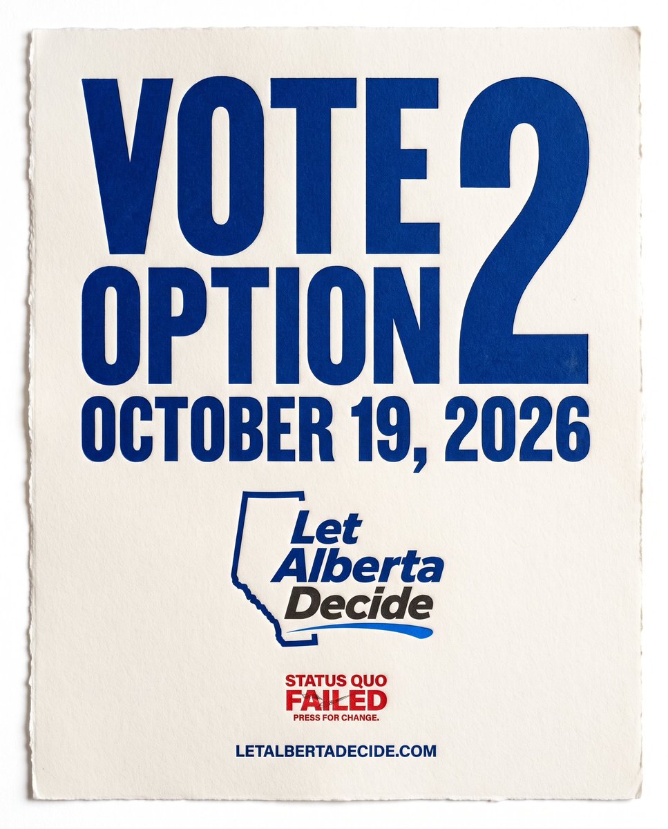 LetABDecide's tweet photo. The status quo failed. Press for change.

If the current arrangement was going to deliver for Alberta, it would have by now. Monday is the chance to say so on a ballot.

Today at 3:00 PM, join us at the Legislature. Two days until the vote.

Vote Option 2 on October 19. https://t.co/EhhswaHZCR