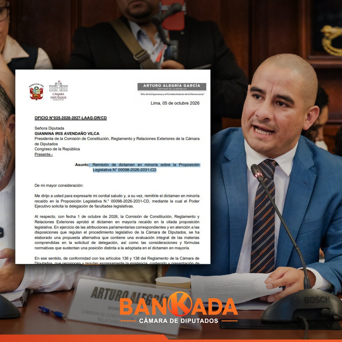 BankadaFP's tweet photo. 🚨#LOÚLTIMO | Nuestro vocero Arturo Alegría presentó hoy a la Comisión de Constitución un dictamen en minoría sobre el pedido de facultades legislativas solicitadas por el Ejecutivo.@arturoalegriag https://t.co/Gzfs8GQLf0