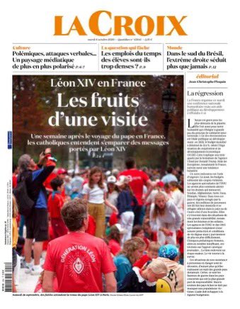 unesdepresse's tweet photo. ✝️ LÉON XIV EN FRANCE : LES FRUITS D’UNE VISITE
La une de La Croix du mardi 6 octobre 2026. #PapeLéonXIV #PapeÀParis #Paris #Lourdes #Metz #Vatican #pape #pope #papa #Léon #Leone #Leo #León #PopeLeo #PapaLeone #PapeLéon #PapaLeón https://t.co/u3wKmDuEDn