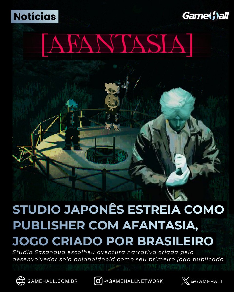 GameHall's tweet photo. Tem jogos que não querem te explicar nada. Eles só querem que você sinta o peso do cenário, o estranhamento do mundo e a dúvida se o que você está vendo é real ou só um delírio bem construído.
Foi exatamente isso que a japonesa Studio Sasanqua sentiu ao bater o olho em Afantasia, um projeto independente, feito por um único desenvolvedor brasileiro (o noidnoidnoid), que acabou de se tornar o jogo de estreia da empresa como publisher global. 🤯
Na trama, você controla um garoto sem memória que volta para sua cidade natal, "Tempo", mas o lugar está... errado. Realidade e imaginação se esbarram, enquanto uma voz bizarra chamada Intrusão tenta guiar você por lembranças que o próprio protagonista escolheu esquecer. É aquela vibe de Yume Nikki e aventuras narrativas onde uma cadeira no canto da sala pode ser um trauma de infância ou... só uma cadeira flutuando mesmo. 🪑✨
O mais legal? A Sasanqua tem veteranos de estúdios AAA e prometeu não mexer na visão criativa da obra, trabalhando junto com o dev BR para entregar essa experiência surreal pro mundo todo.
Antes de invadir o Japão, o jogo já carimbou passaporte para a BGS deste ano!
Você tem coragem de mergulhar num jogo onde nem as suas memórias são confiáveis? Já envia esse post para aquele amigo que ama indies surreais! ✈️🤯👇
#afantasia #jogosindiesbr #desenvolvimentodejogos #brasilgameshow #jogosnarrativos