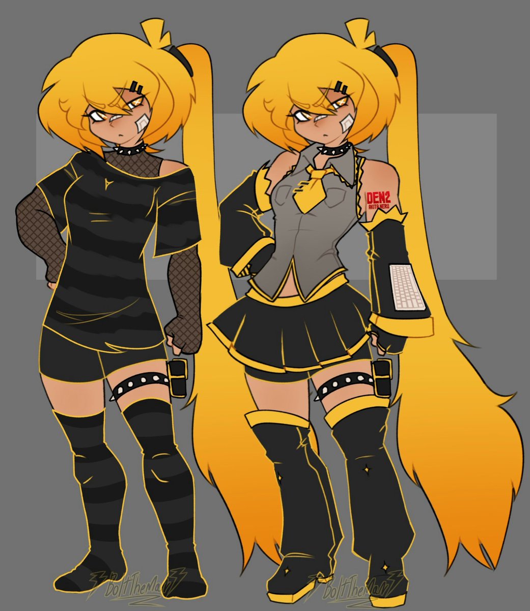 MuteLoid's tweet photo. Akita Neru ! 

The Yellow one of the triple baka group , and the most " aggressive " of the three but she has a soft heart . 

Just talk to her, she promises to be nice...

Probably 

(Ref of what my neru looks like ! ) https://t.co/jTiemJnAhC