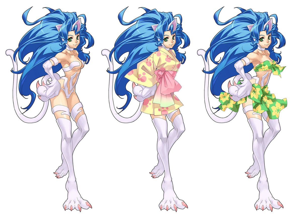 creativeuncut's tweet photo. Morrigan, Felicia, Lilith, and Demitri character artwork and costumes from Cross Edge. 

More art from the game: https://t.co/wGAF1EXMPD https://t.co/ytbfwNmlD3