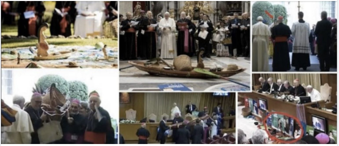 ProtecttheFaith's tweet photo. This week seven years ago

was the darkest time in the history of the Church

Never before was a demonic idol enthroned in St. Peter's Basilica and the Synod Hall, the heart of the Catholic Church

This demonic spirit is at work in anything to do with Synodality

St. Joseph. Ora pro nobis
St. Michael the Archangel. Ora pro nobis