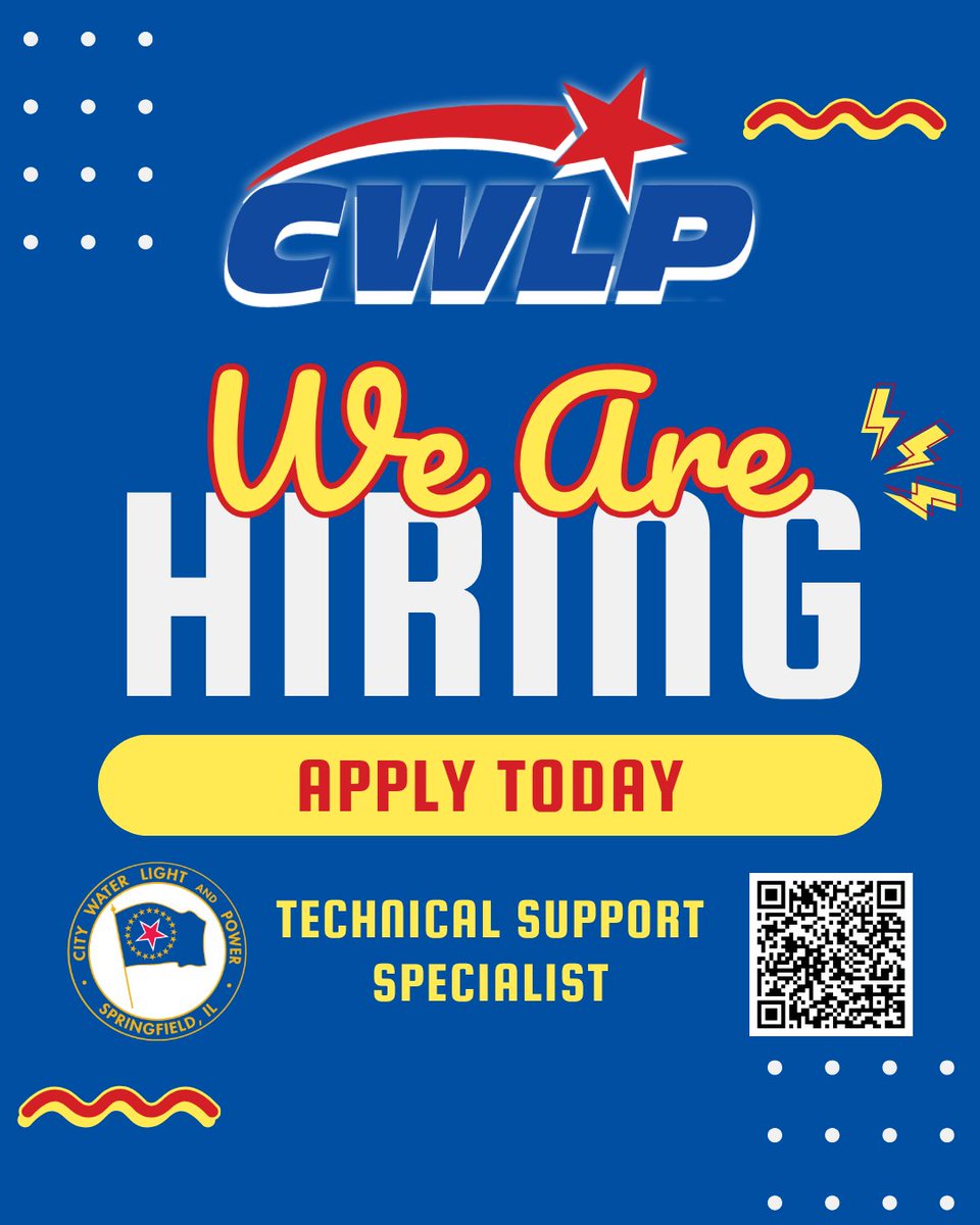 CWLP_'s tweet photo. We’re Hiring! We've just posted a job opportunity for a Technical Support Specialist! Final date to apply is October 9th. 

Click below to see all City jobs and apply online today!
https://t.co/tLiHaFKj9N

#TeamCWLP #jobs #cityofspi https://t.co/vM6EzBq9aV