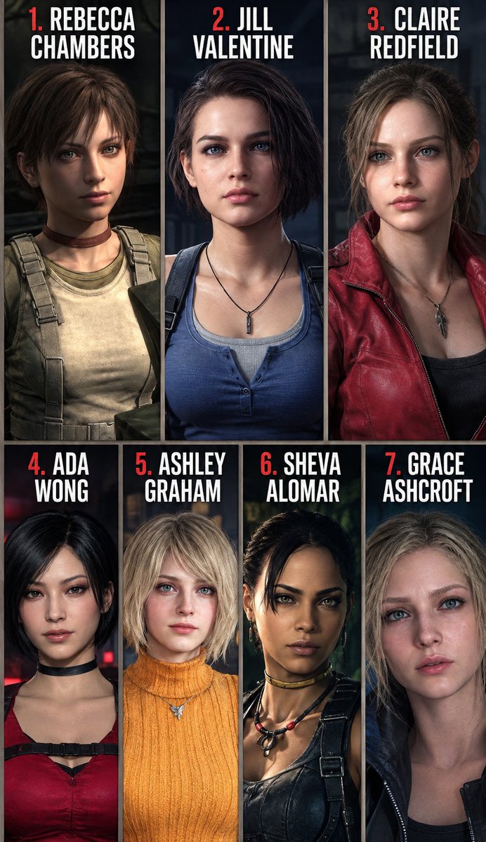 JillQueen31's tweet photo. Pick ONE to protect you in Raccoon City 
The rest will try to hunt you...

1. Rebecca
2. Jill
3. Claire
4. Ada
5. Ashley
6. Sheva
7. Grace

Who you choosing? 👇
#Residentevill https://t.co/uKYqu4o9Oo